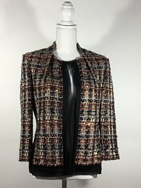 St. John Couture Tweed Pattern Evening Jacket Blazer Luxury Designer Size 8